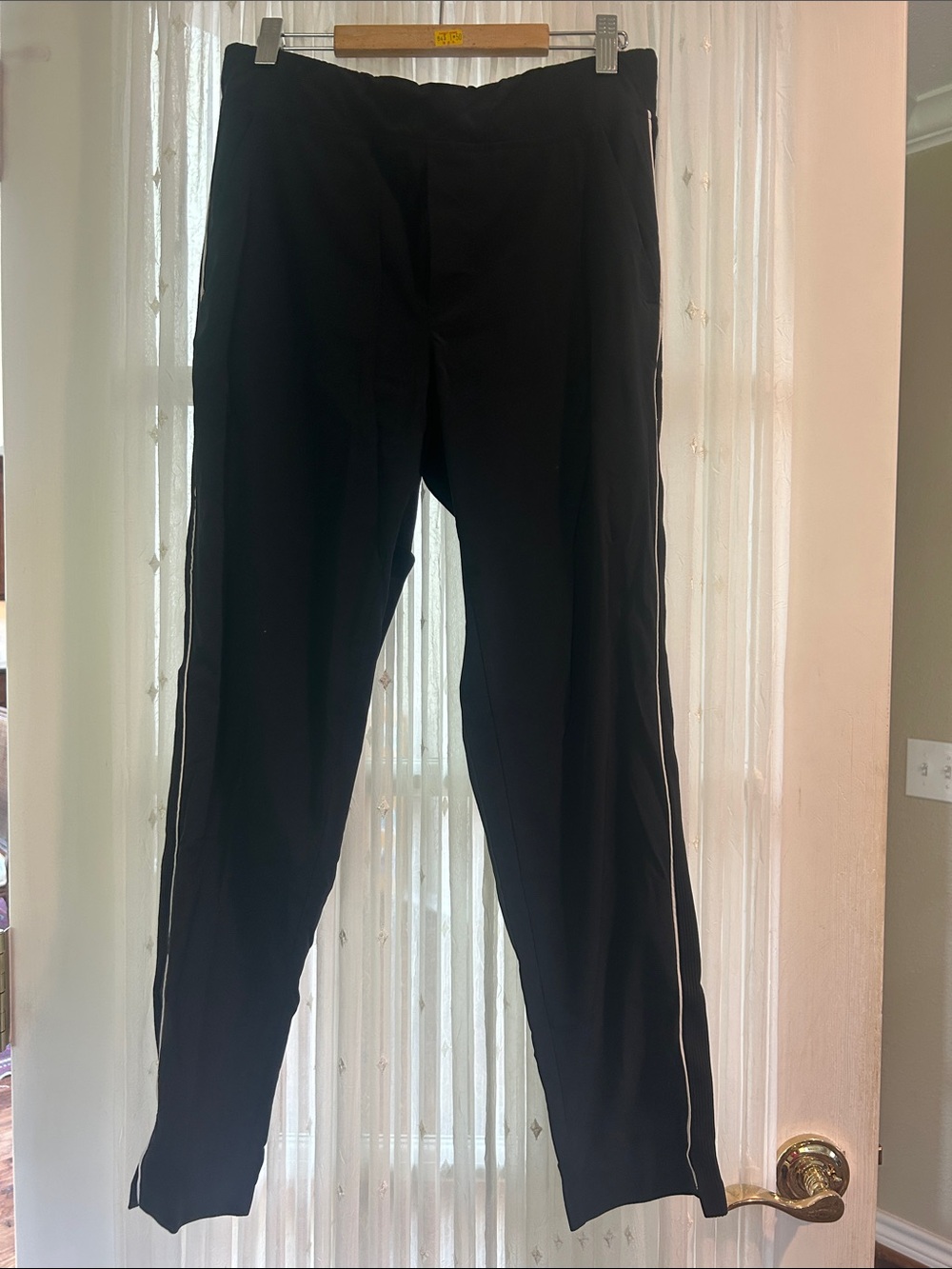 Athleta Black Track Pants with White Side Stripe